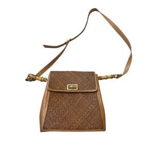 Pantera Straw Handbag Bamboo Accents Tan Sling Bag